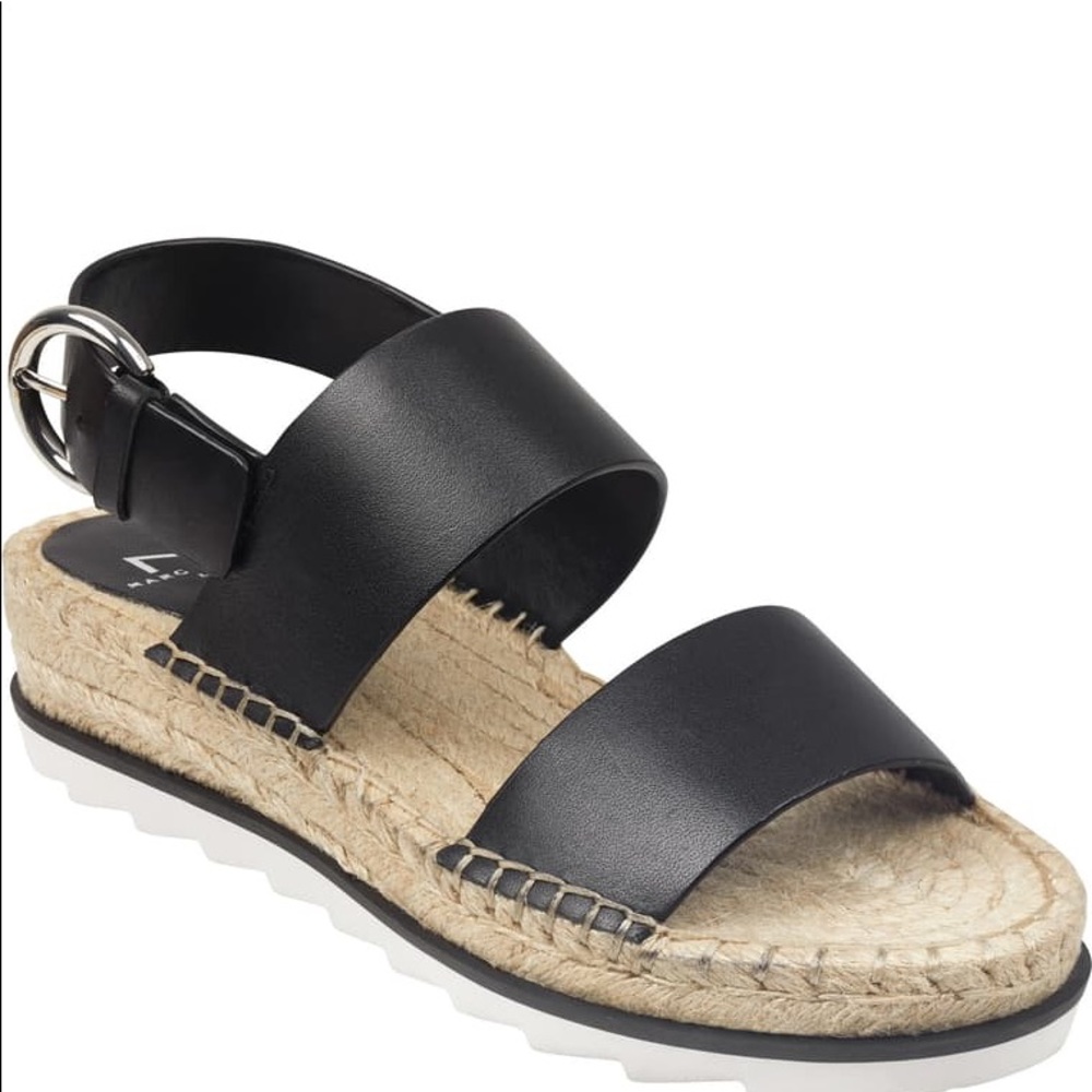 Marc Fisher Black Leather Espadrille Slingback Sandals